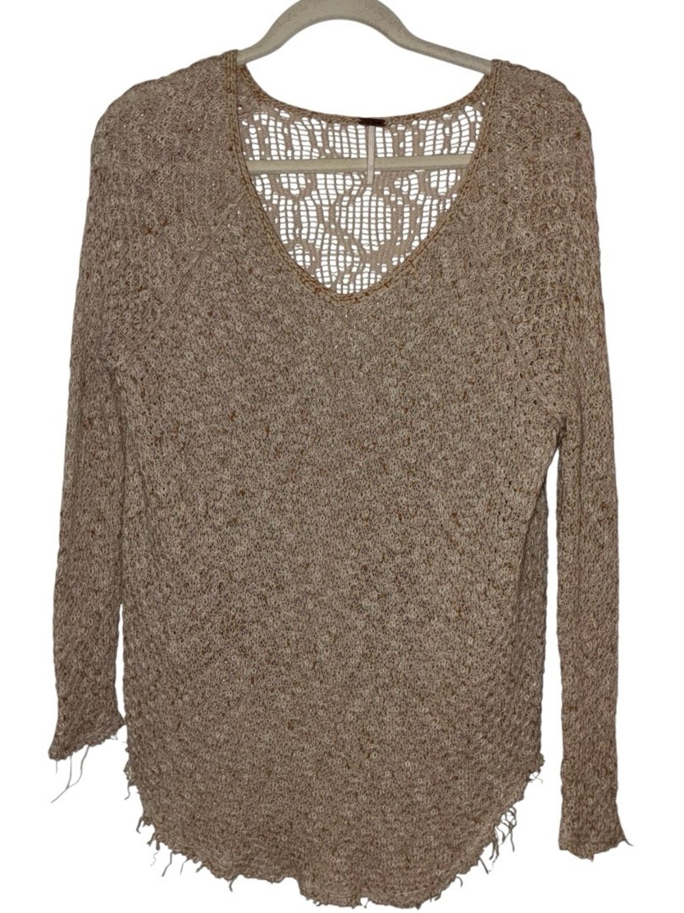 Free People Poppyseed Pullover sweater crochet lace back panel  raw edge Sz XS